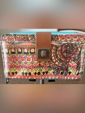 Sakroots Colorful Boho Patterned Clutch with Leather Tab